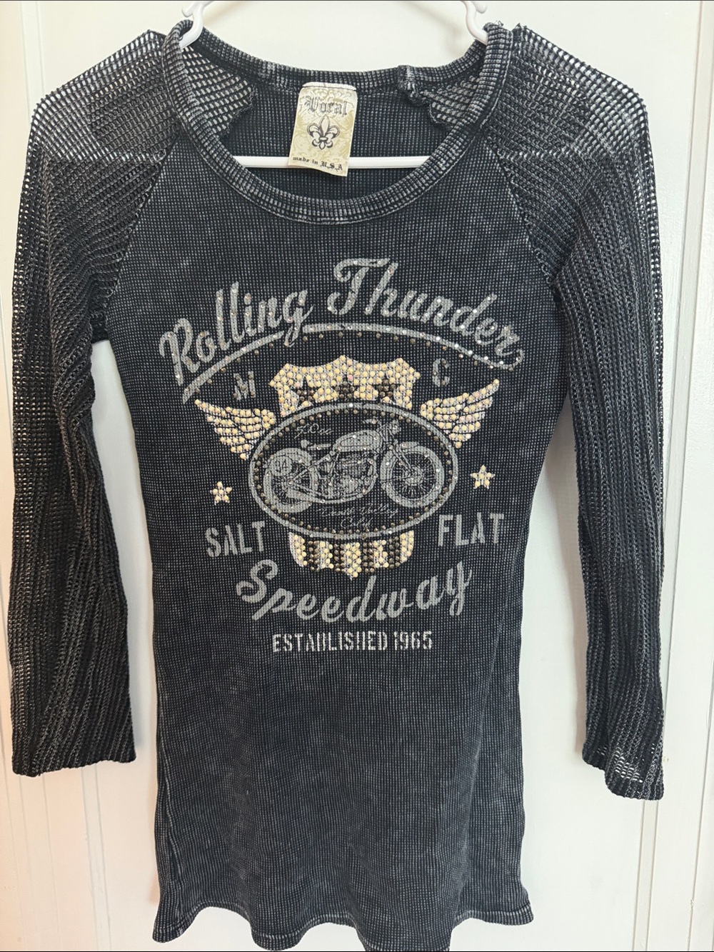 Rolling Thunder Black 3/4 Sleeve motorcycle top by vocal